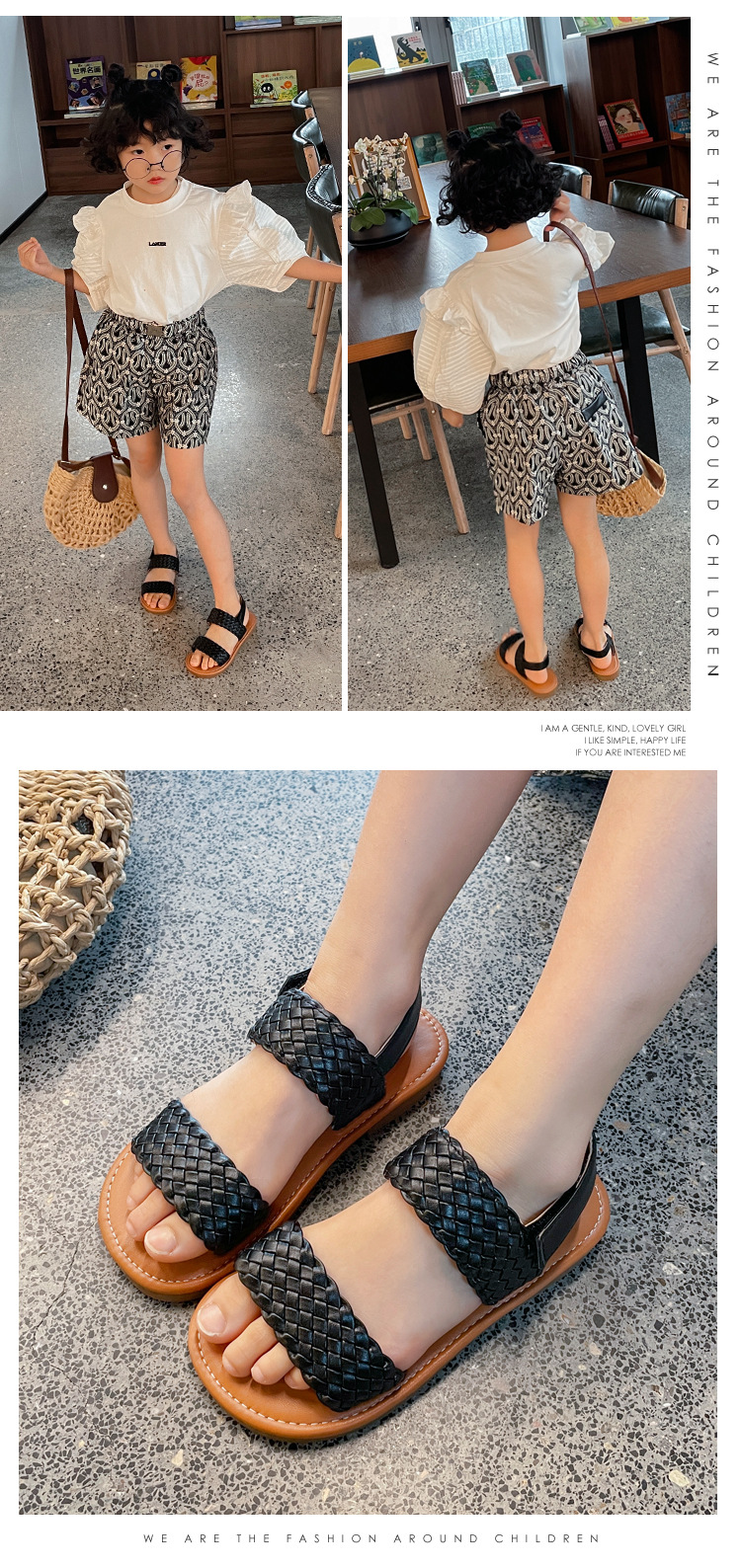 Mädchen gewebte Sandalen 2024 Frühjahr/Sommer Kinder offene Zehen römischen Stil Strandschuhe Baby Prinzessin Schuhe_voghion.com