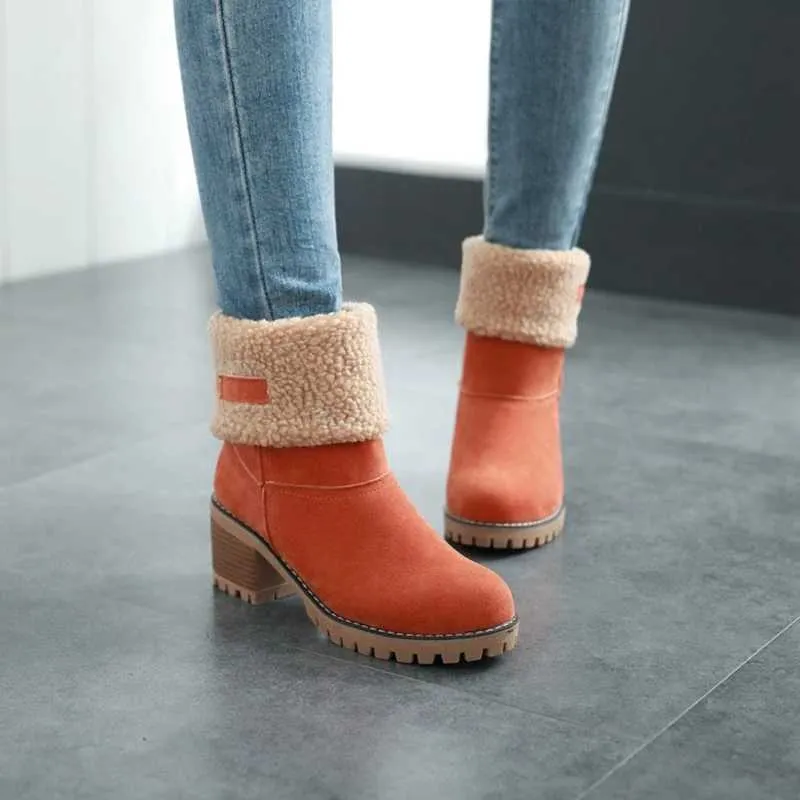Casual Female Winter Fur Snow Warm Plush Womens Shoes Square High Heel Ankle Boots Black Botas De Mujer J241130_voghion.com
