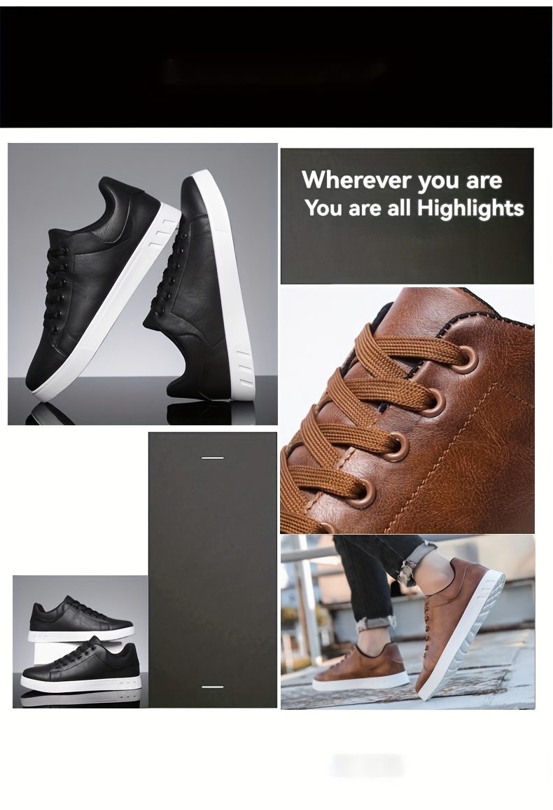 Herren-Skateboardschuh aus PU-Leder mit Schnürung, trendiger, bequemer, leichter Outdoor-Schuh mit rutschfester Sohle zum Gehen und Joggen_voghion.com