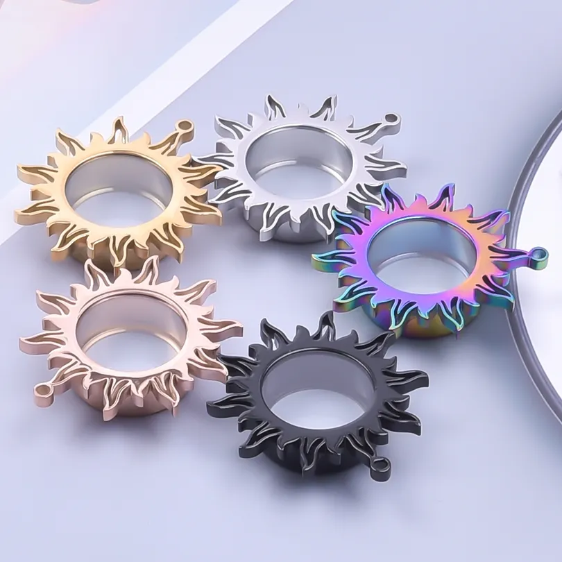 Collane con ciondolo 1 pezzo in acciaio inox Boho Sole galleggiante Medaglione con immagine vivente spesso rotondo Urna commemorativa per ceneri Relicario_voghion.com