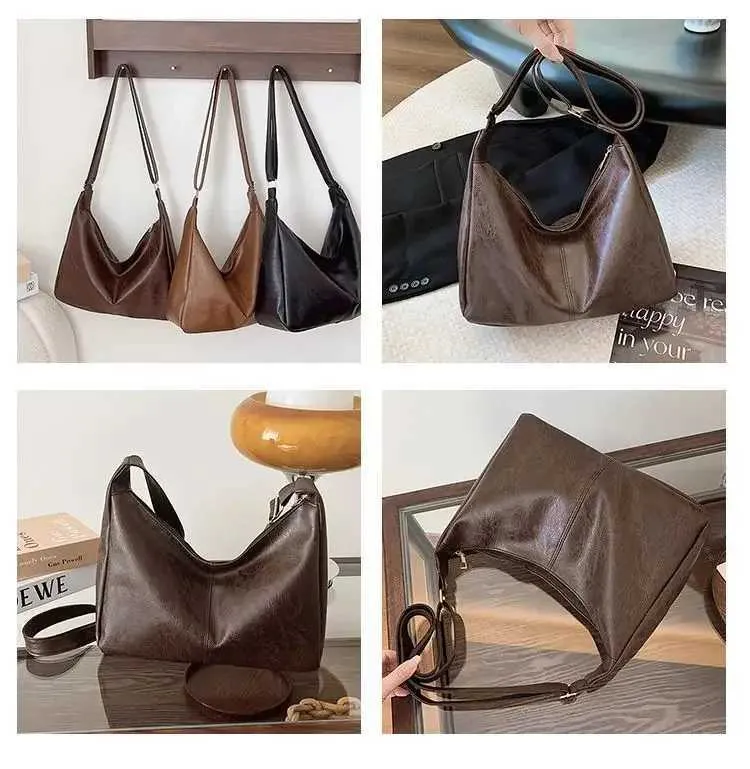 PU Leder Pendler Mode Vintage Casual Maillard Stilvolle Umhängetaschen für Frauen Textur Große Kapazität_voghion.com