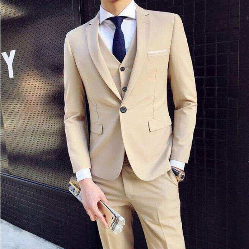 Three Piece Men's Suit Plus Size Banquet Formal Dinner Outfit_voghion.com