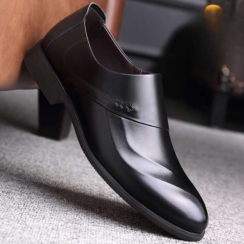 Zapatos de boda británicos de piel de vaca sin cordones para hombre, informales, de primavera y otoño_voghion.com