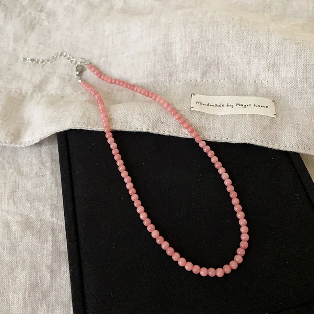 Pronta consegna Minar Exquisite 4 6 8mm Rosa Colore Rotondo Pietra Naturale Collana di Perline per le Donne Fatto a Mano Argento Placcato Catena Strand_voghion.com