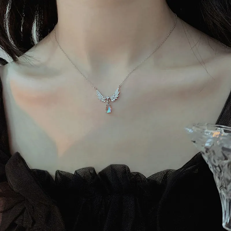 Collane con ciondolo Squisito e semplice Angelo Ala Moda Elegante Donna Goccia d'acqua a forma di Zircone Collana Ciondolo coda_voghion.com