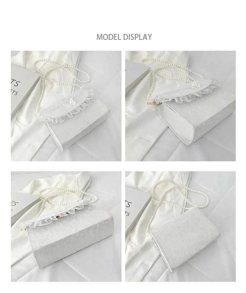 Borsa a tracolla in pizzo con cinturino in perle, elegante e semplice, con tracolla, in PU, sotto le ascelle, 2023, estate, bianca, Ba241212_voghion.com