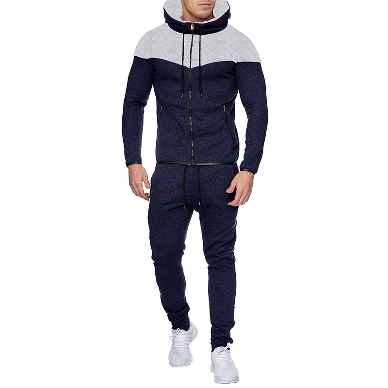 Slim Fit Panel Kapuzenpullover Lässige Sporthose Herren Set Individuell_voghion.com