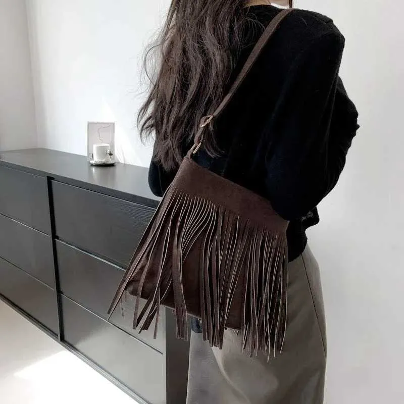 Damen Umhängetasche Mit Fransen Boho Schultertasche Set Leder_voghion.com