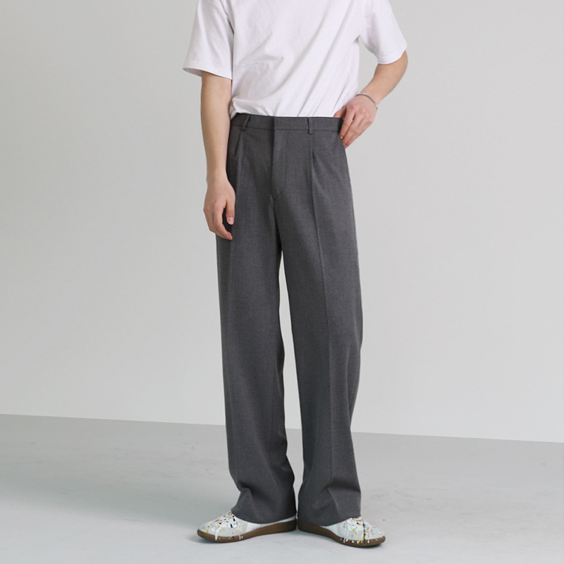 Korean version of trendy men's trousers, summer new loose casual pants, straight leg drape, ice silk wide leg pants_voghion.com