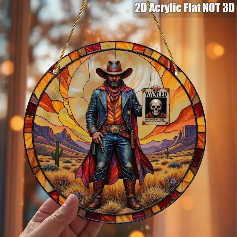 8x8in Western Cowboy Suncatcher - Mystical Outlaw Acrylic Wall Art For Home & Office Decor_voghion.com