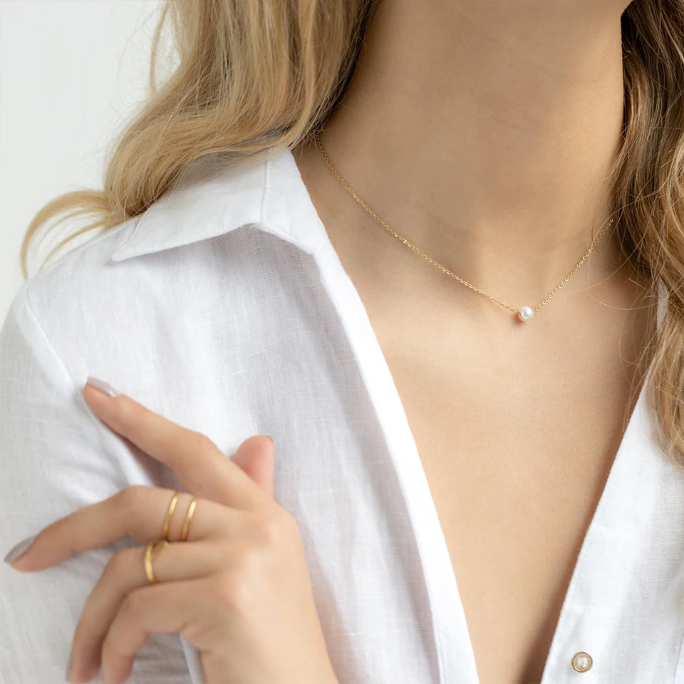Collier perles en acier inoxydable élégant pour femme_voghion.com