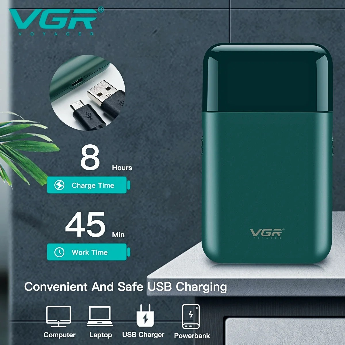 VGR Electric Shaver Professional Beard Trimmer Razor Portable Mini Shaver Reciprocating Shaving 2 Blade USB Charge for Men V-390_voghion.com