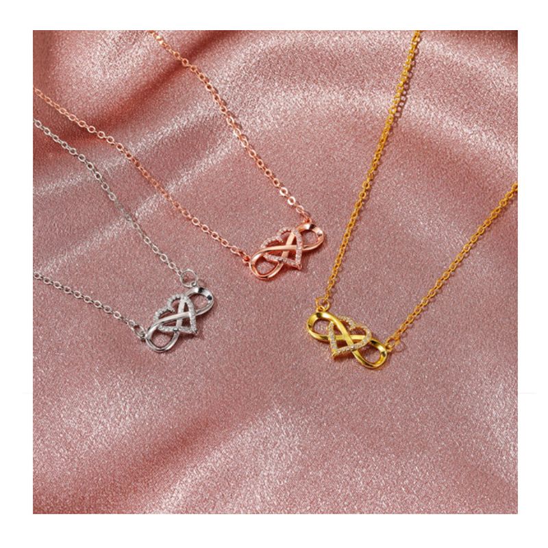 Romantische Mode Silber Gold Farbe Unendlichkeit Für Immer Liebe cz Glück Herz Anhänger Halskette für Frauen Geschenk Schmuck_voghion.com