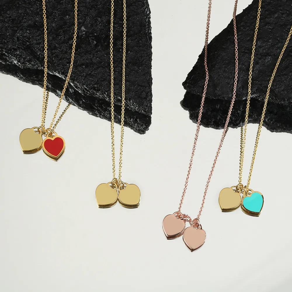 S Sier Love Double Pink Heart Designer Pendant Necklace for Women Girls Cross Link Chain Choker Lovely Cute Necklaces_voghion.com