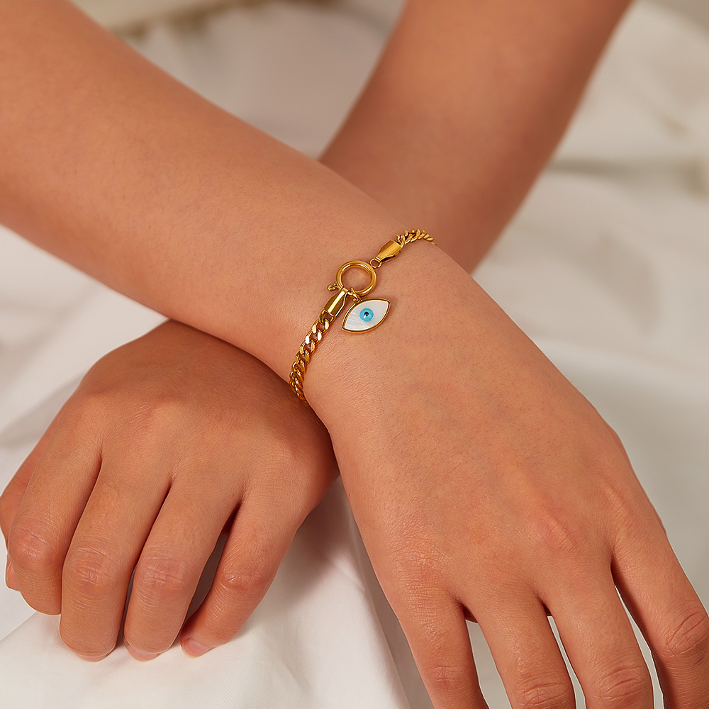 Elegante bracciale da donna in acciaio inossidabile con ciondolo occhio del diavolo in acciaio al titanio_voghion.com