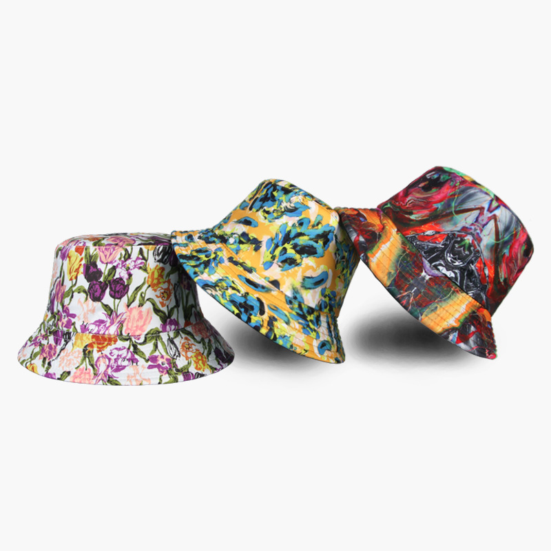 Neuer trendiger Beckenhut, Eimerhut, Frühling und Sommer, geometrischer Batik-Blumen-Sonnenhut, Damen-Eimerhut_voghion.com