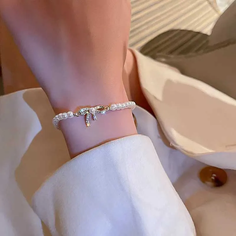Bracelet ajustable avec perles et strass pour femme doré_voghion.com