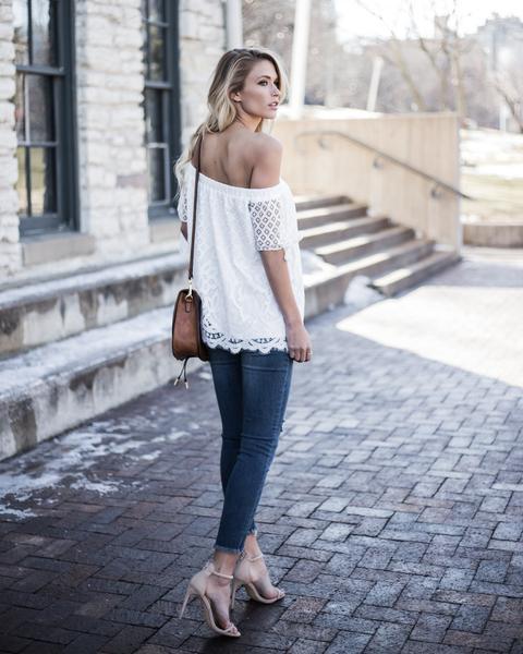 Damenmode Spitze Off-die-Schulter einfarbig sexy Damen Top T-Shirt_voghion.com