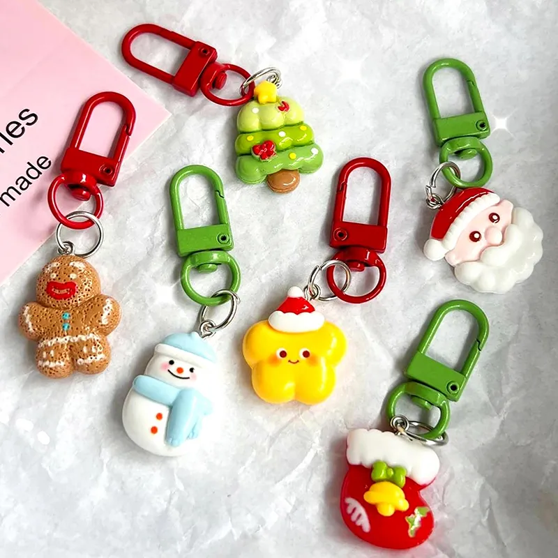 Cute Chistmas Chain Catoon Gingebead Man Santa Snowman Doll Pendant Xmas Tee/Sock Key Ring Backpack Chams Bag_voghion.com