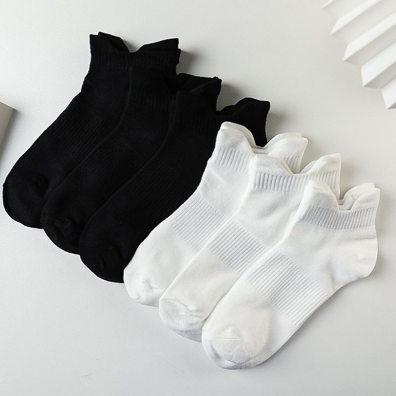 5 peças [Pacote combinado] Enviar ~ Meias brancas de comprimento médio para homens, meias esportivas simples com orelhas duplas, meias curtas versáteis_voghion.com