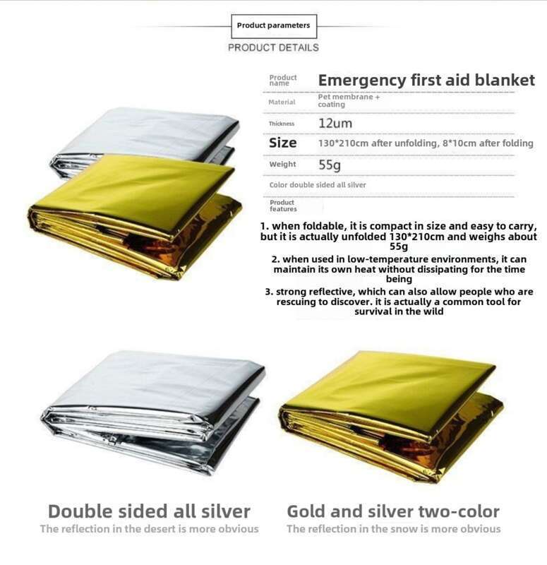 Wilderness Emergency Survival First Aid Sunscreen Insulation Distress Seeking Reflective Blanket, Cold Proof_voghion.com