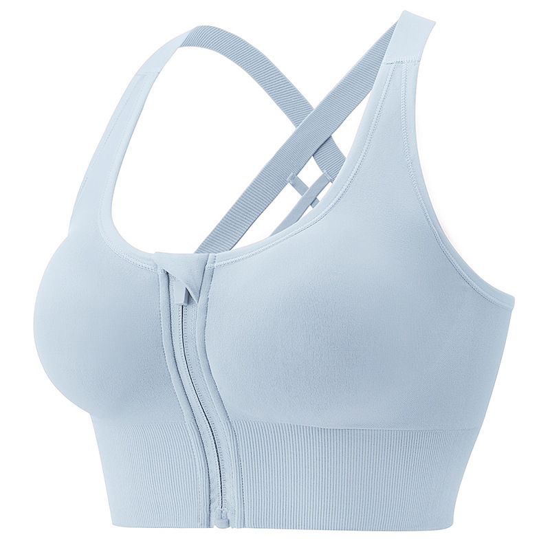 New Front Zippered Sports With Anti Sagging And Fiess Integrated Running, Shock-absorbing, Cross Shaped Back, Yoga Bra_voghion.com