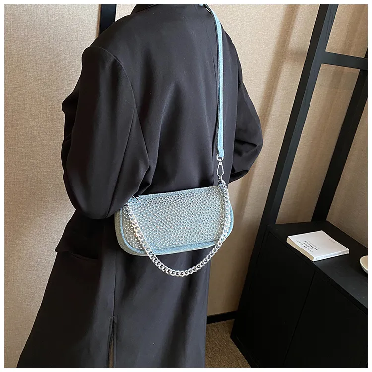 Koreanische Casual Denim Umhängetaschen Für Frauen Designer Handtaschen Und Geldbörsen 2024 Neue Pailletten Y2K Unterarm_voghion.com