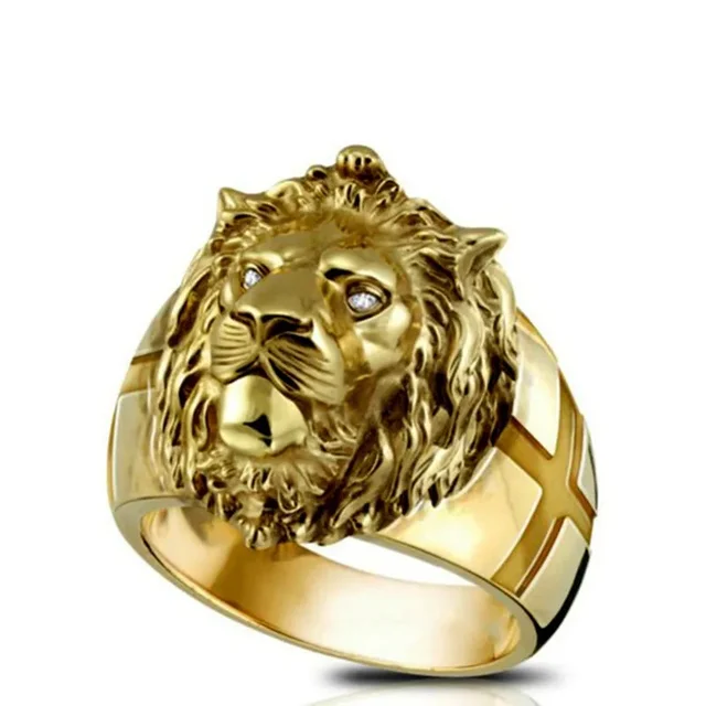 Mode 2024 Neue Edelstahl Cool Boy Band Party Lion Domineering Golden Head Unisex Schmuck Ring für Männer_voghion.com