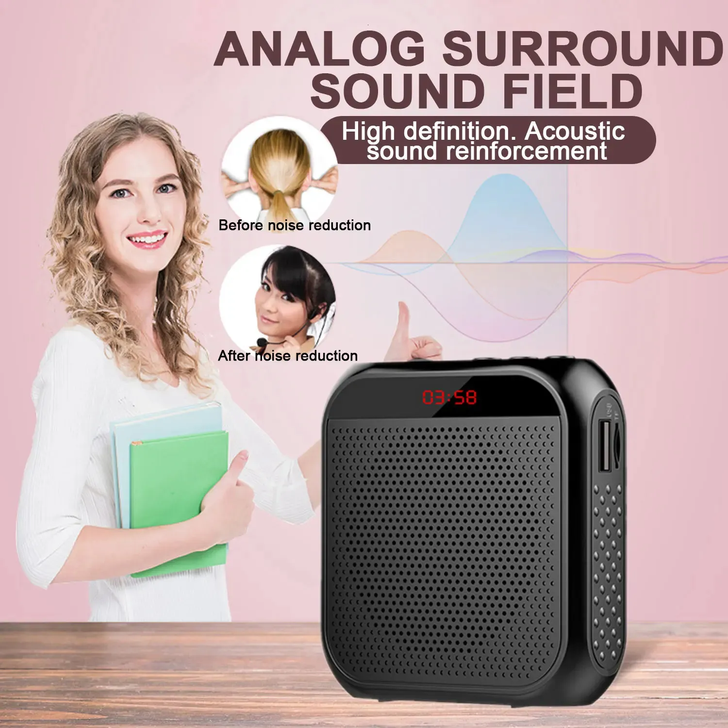 Microphones 5W Amplifier Multifunctional Portable Personal Voice Speaker With Microphone Display Surround Sound For_voghion.com