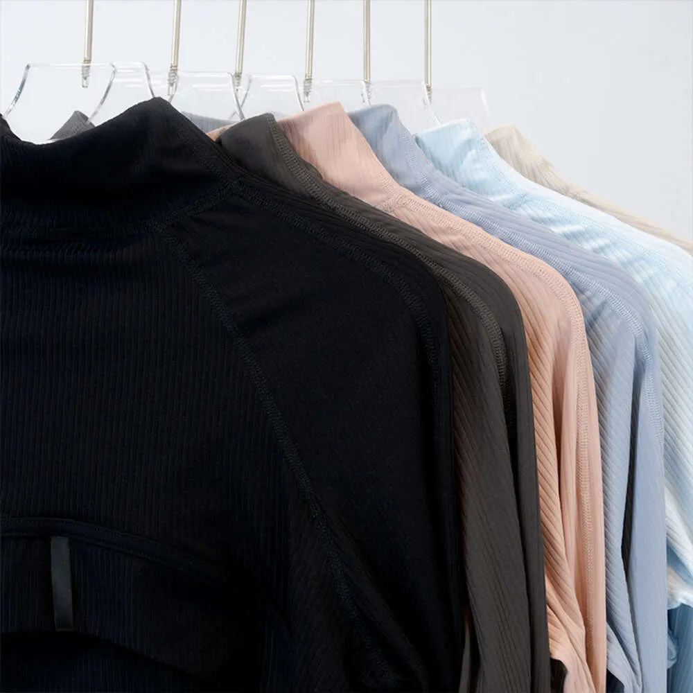 Yoga Cropped Define Coat Long Sleeve Shirt Rib Short Womens Tight Thin Jacket Breathable Cardigan Sportswear Summer_voghion.com