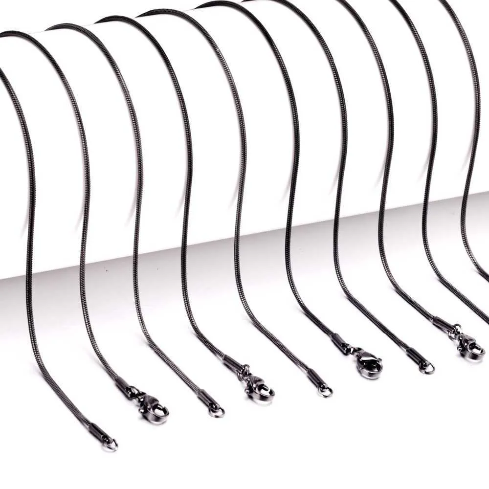LUXUKISSKIDS Lot de 10 colliers serpent en acier inoxydable or rose/noir de 1 mm en gros, chaînes en vrac, bijoux qui ne se décolorent jamais_voghion.com