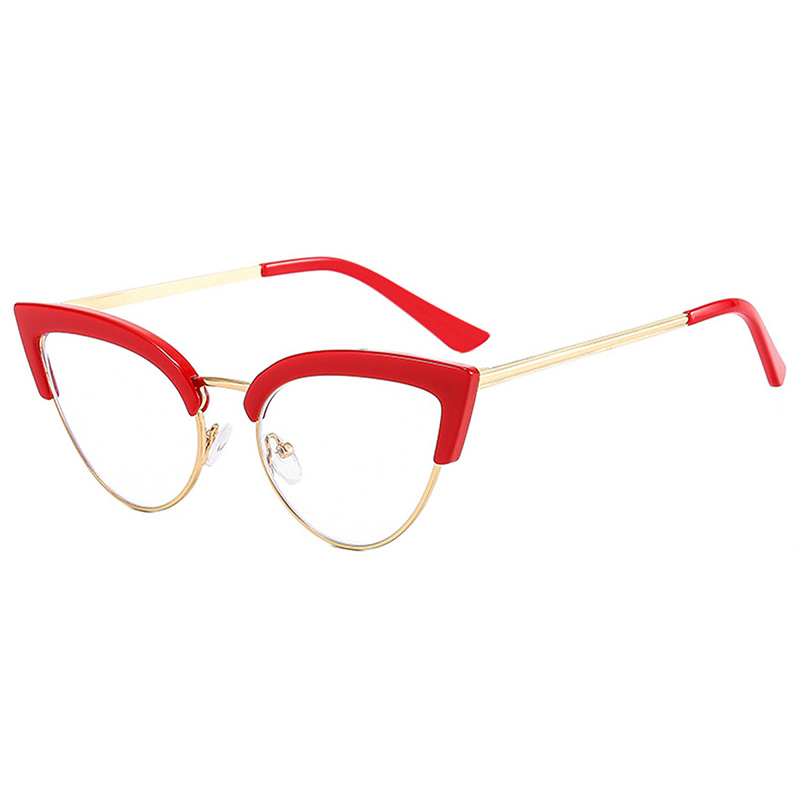 New Retro Cat Eye Metal Anti Blue Light Glasses Frame Internet Famous Same Style Plain Face Fashionable And Personalized Flat Light Mirror_voghion.com