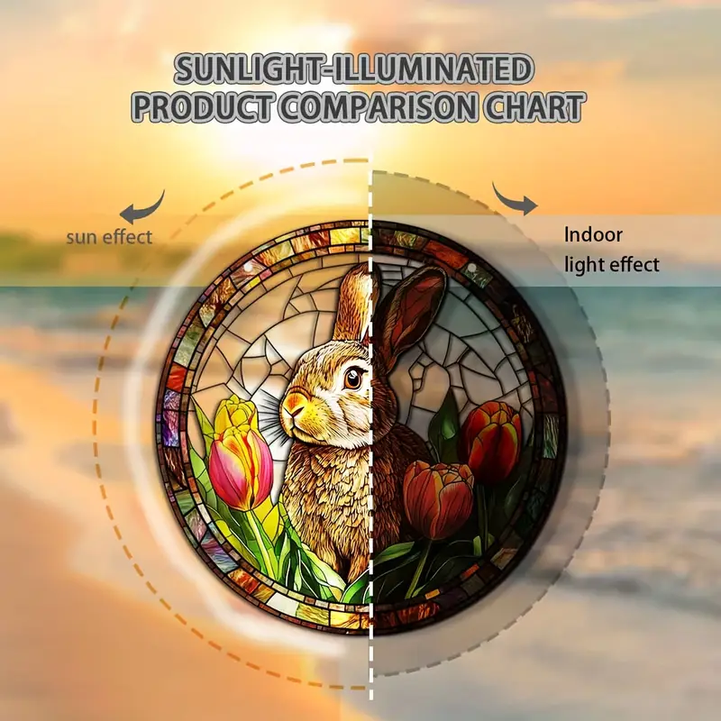 Attrape-soleil lapin lumineux - Art acrylique teinté 9" . Décoration printanière pour les célébrations de Pâques ou le charme de la chambre._voghion.com