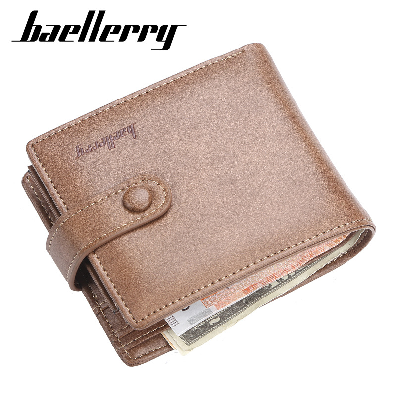 Men's wallet short baellerry version with multiple card slots and buckle horizontal coin purse fashionable and casual soft wallet