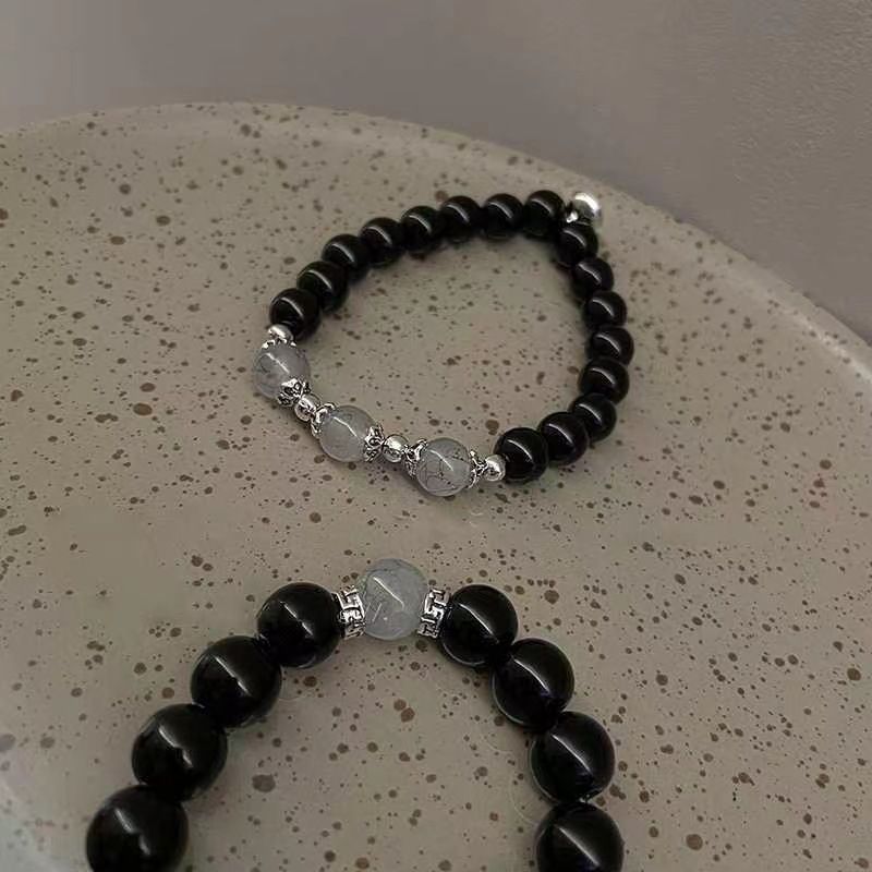 Coppia di braccialetti magnetici in ossidiana per coppie, design di nicchia, temperamento semplice, gioielli per le mani di fidanzate e studentesse, donna_voghion.com