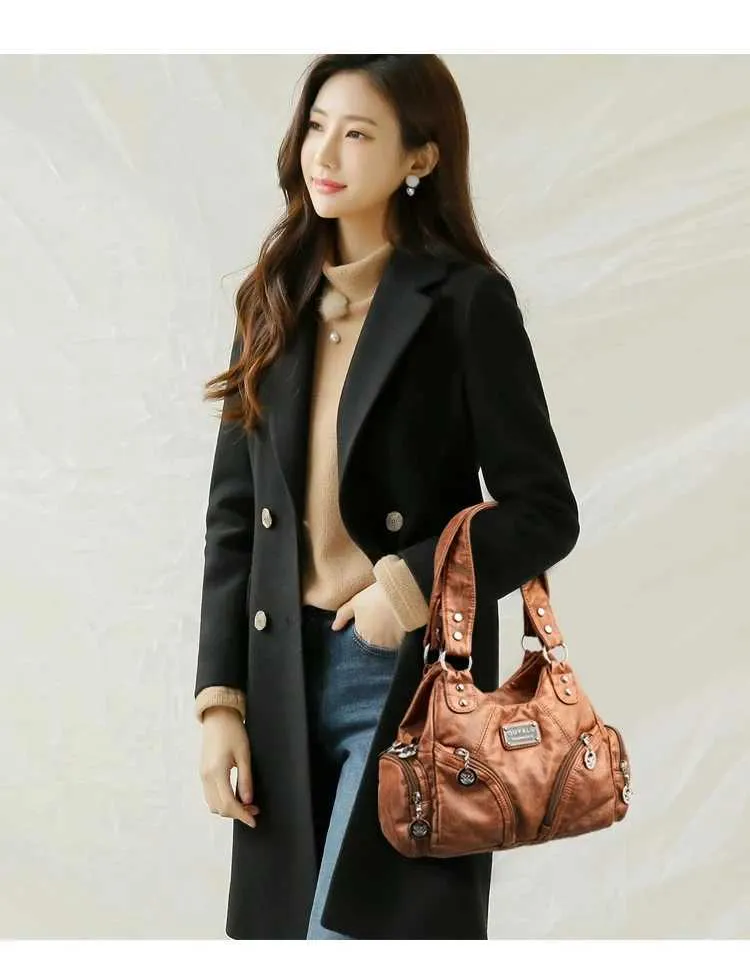 Black Shoulder Bag For Women Mini Motorcycle Style Handbag_voghion.com