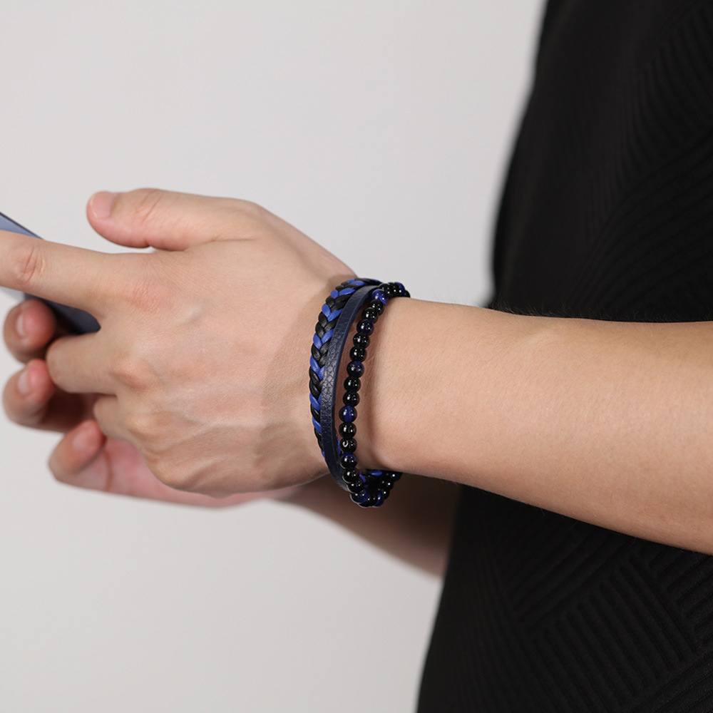 Source handgewebtes Lederarmband mit Tigerauge-Steinperlen_voghion.com