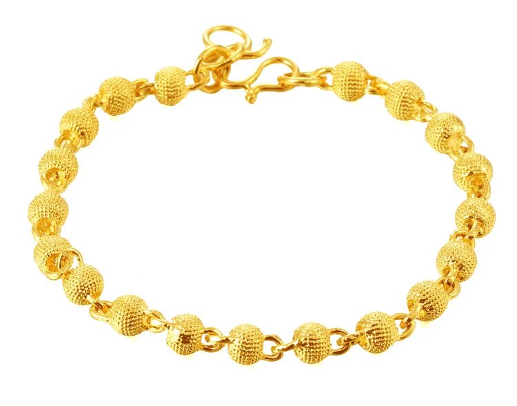 Bracciale placcato oro giallo per donna, catena a mano con perline di transito in oro satinato e sabbia Vieam_voghion.com