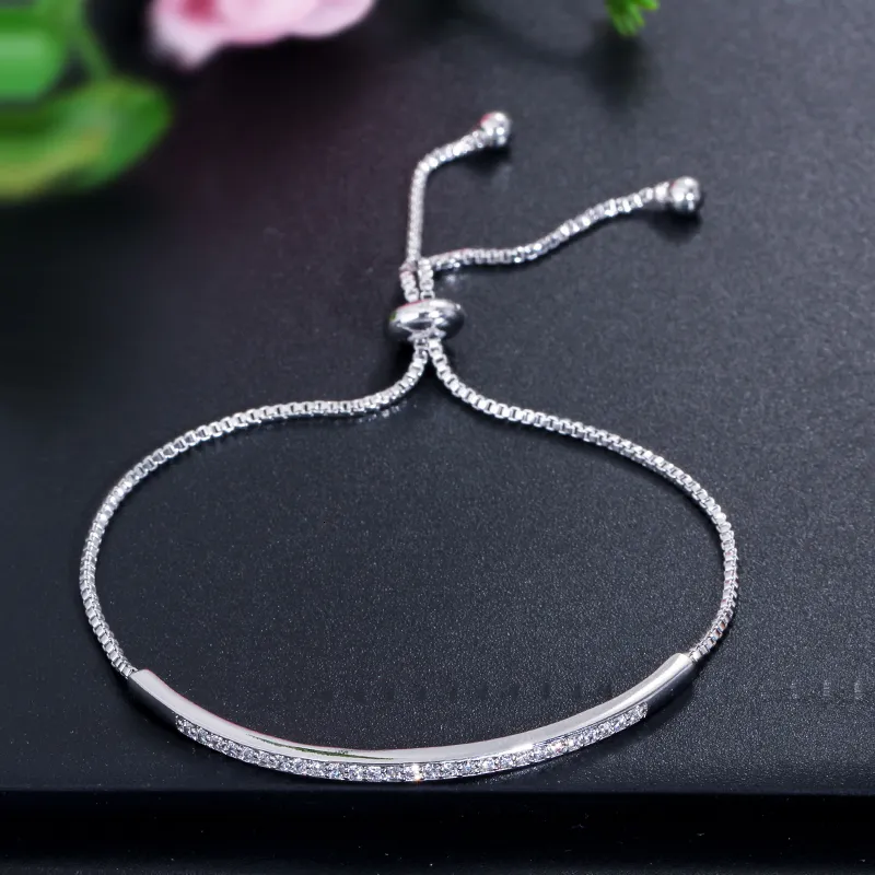 Adjustable Slider Bracelet With Cubic Zirconia Rose Gold Finish_voghion.com