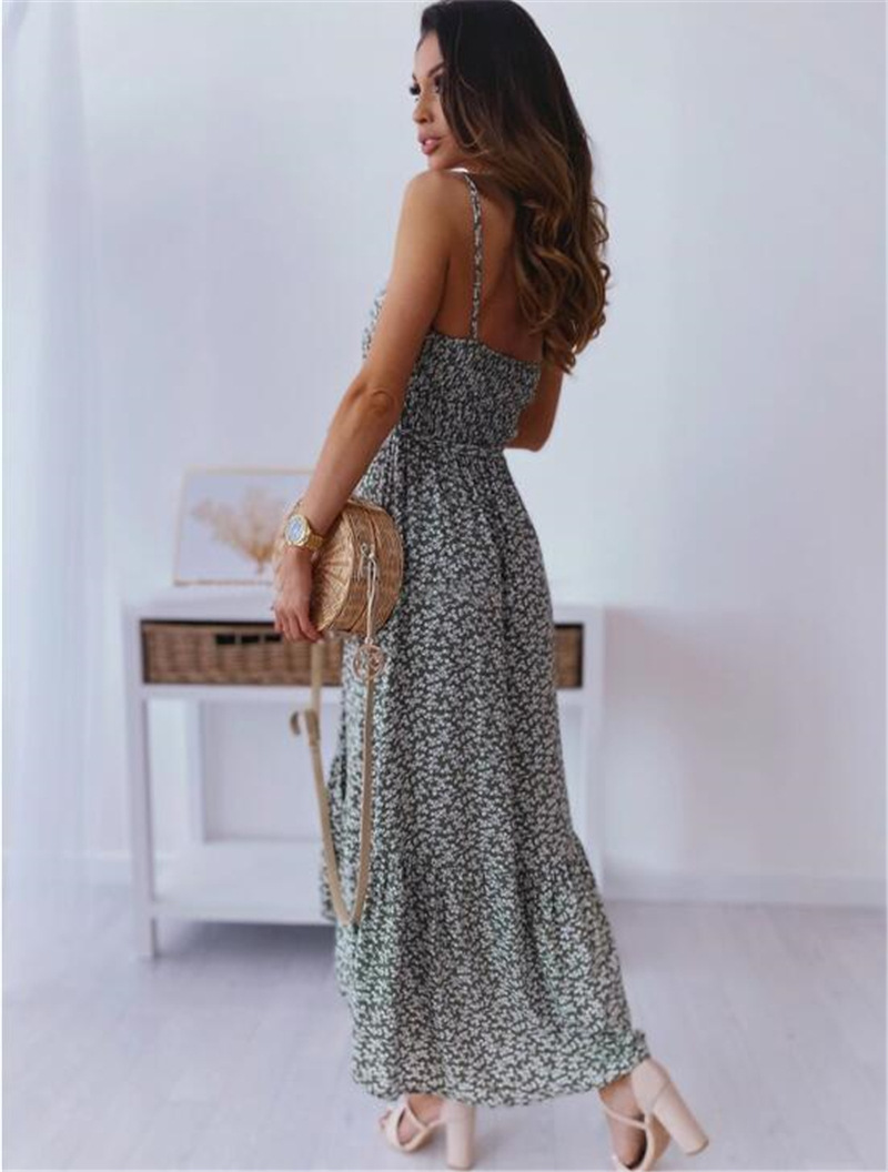 Damen Blumen Trägerkleid Mit Taillengürtel Für Den Sommer_voghion.com