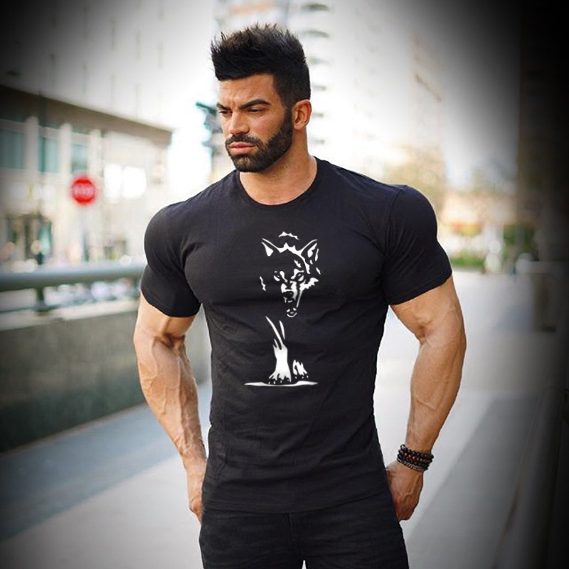 Maglietta da uomo per bodybuilding e fitness, in cotone, a maniche corte, traspirante, casual._voghion.com