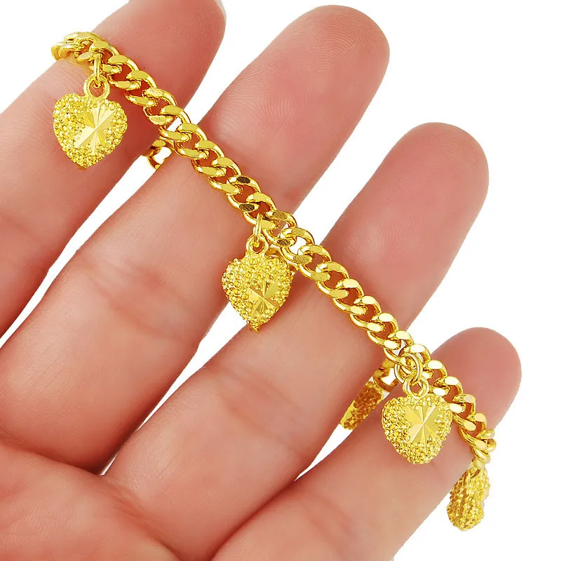 Charm-Armbänder, 4 mm, herzförmiger Anhänger, vergoldet, modisches Armband, Schmuck, Geschenk 230328_voghion.com