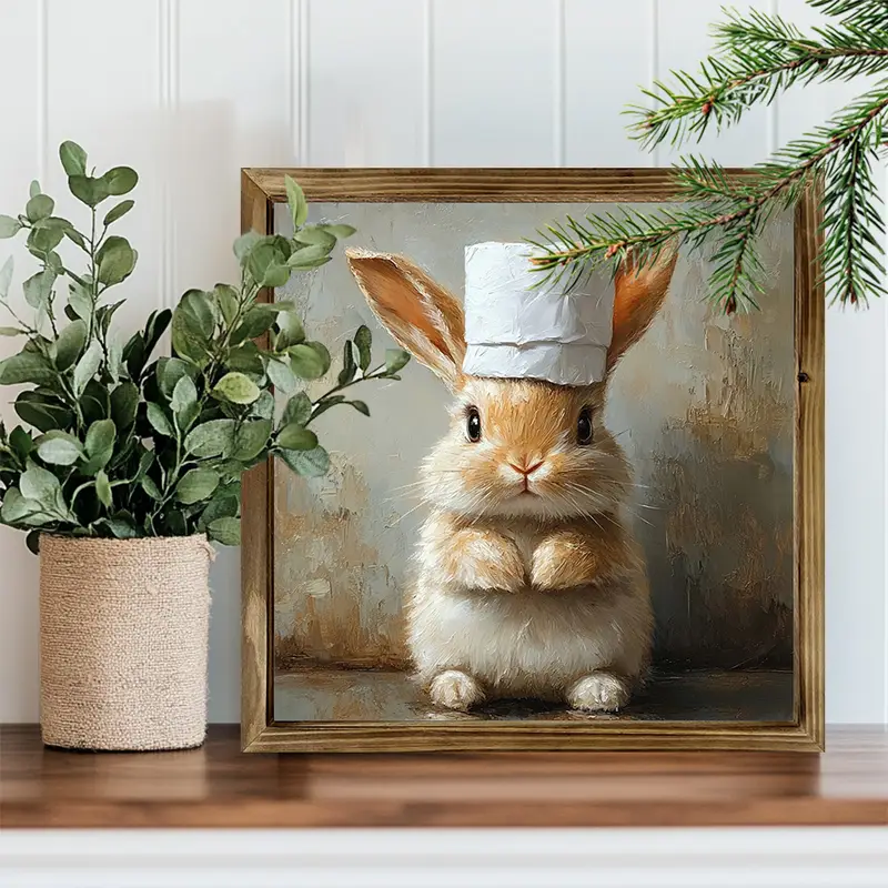 "8x8" Rustic Chef Bunny Wood Sign - Arte stravagante con rotolo di carta igienica per bagno/bar, decorazione da fattoria incorniciata, regalo perfetto per gli amanti dei conigli_voghion.com