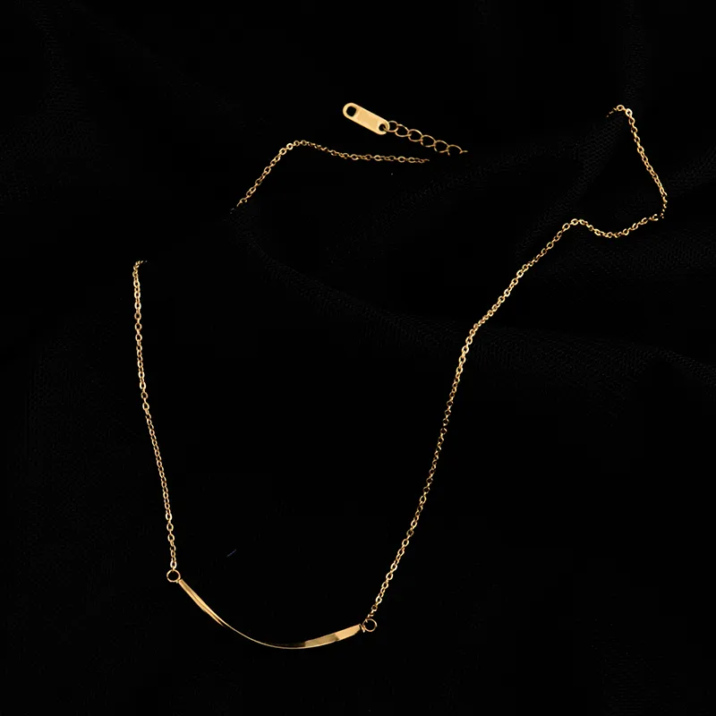 Colar com pingente de barra curva para mulher em aço inoxidável_voghion.com