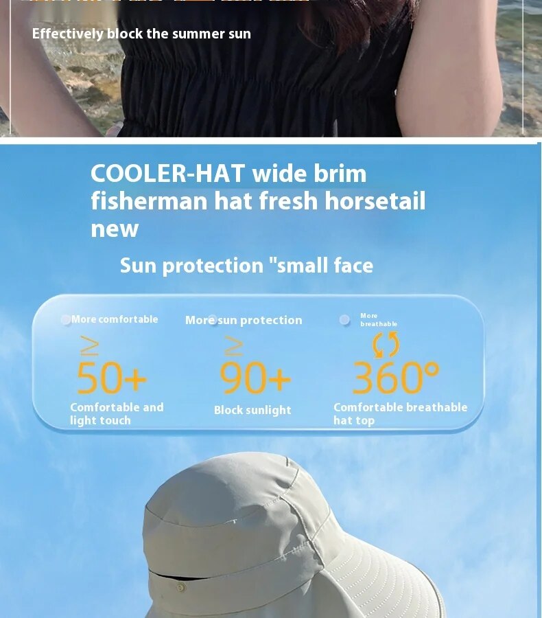 Cappello estivo da esterno con protezione solare e foro per coda di cavallo, versione coreana del cappello da pescatore a scialle a tesa larga alla moda per bambini_voghion.com