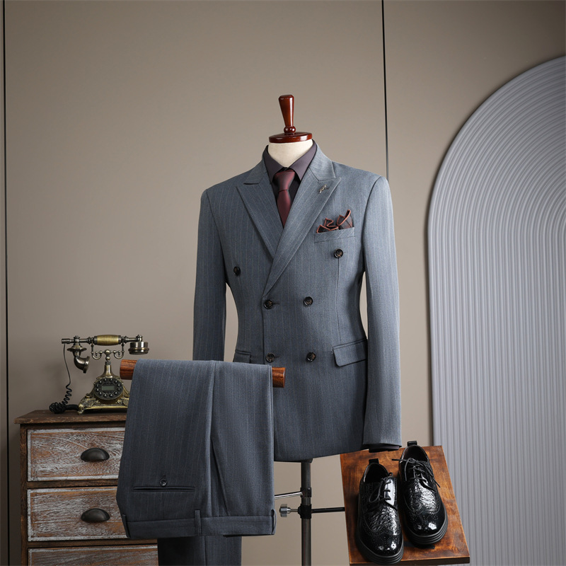 Terno azul trespassado masculino, roupa formal, terno de padrinho de casamento, terno casual de negócios para homens_voghion.com