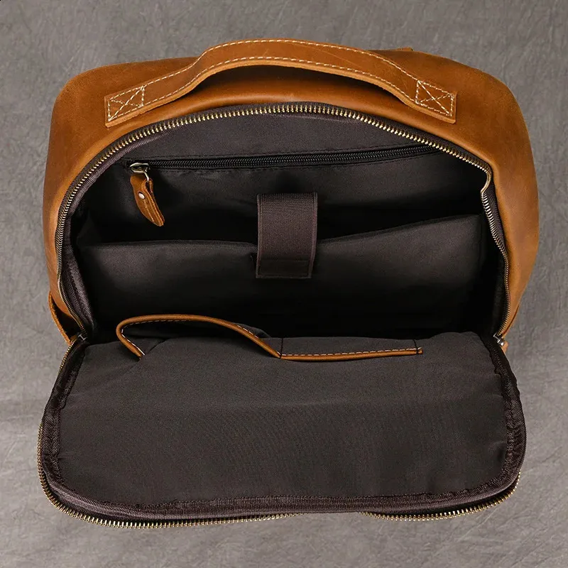 Vintage Mens Crazy Horse Leather genuine leather Retro Rucksack Large Classic Travel Backpack Big laptop computer bag_voghion.com