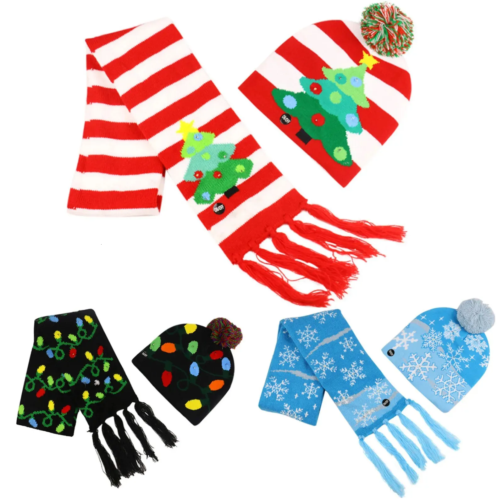 Hats Sets Scarves Christmas Warm And Gloves Two-Piece Set Women Woolen Thick Beanie Cap Winter Knitted Men Female Scarf_voghion.com