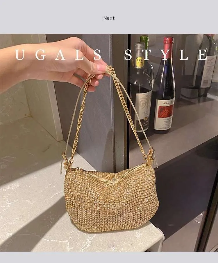Crystal Rhie Dia Fashion Half Moon Borsa da donna Bg Shiny Even Wedd Party Clutch Borsa a tracolla Street_voghion.com