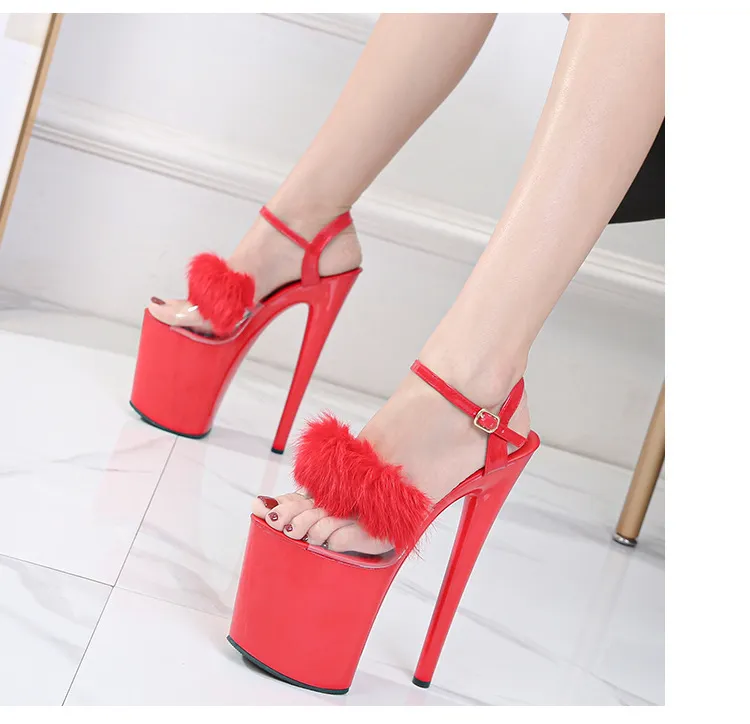 Walking Show Artefakt Modell High Heels 17cm 20CM Pelz Frau Sandalen PU Sommer Sexy Plattform Nachtclub Party Hochzeit Schuhe_voghion.com